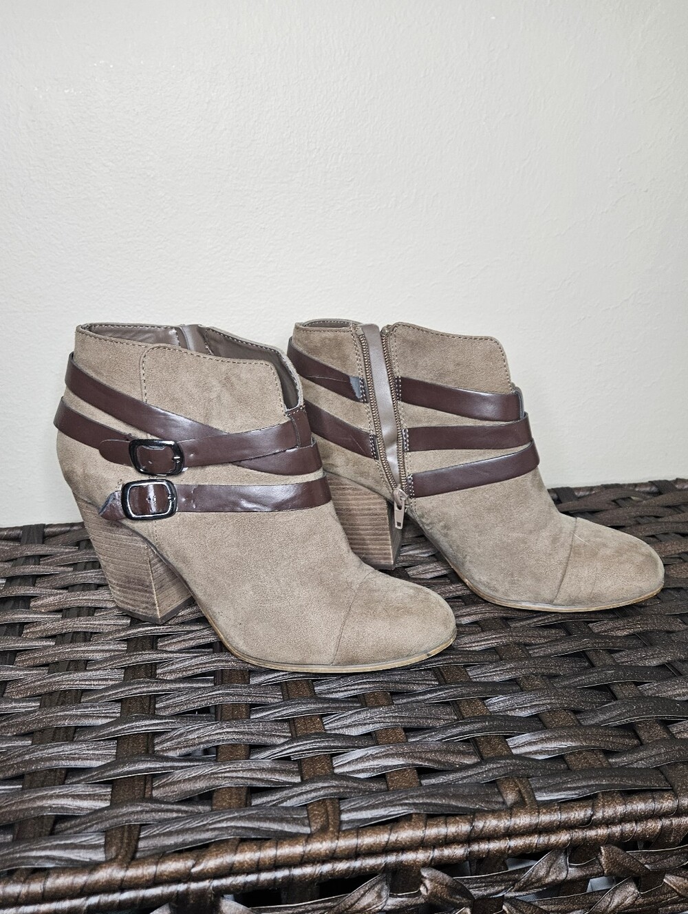 Carlos Santana Suede Ankle Booties with Brown Straps